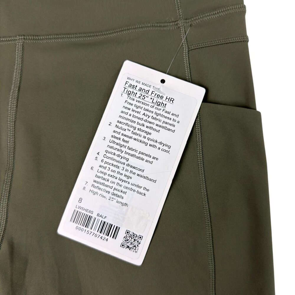 Lululemon Fast and Free HR Tight 25” Light Green Women’s 8 NWT Running Leggings - Picture 10 of 14
